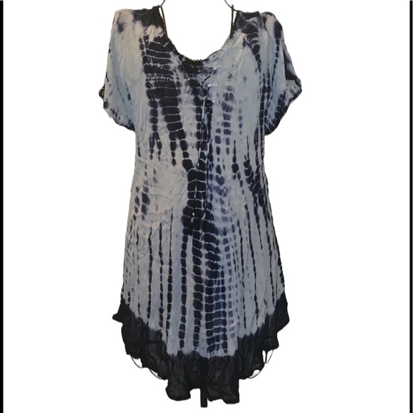 blue and white tye-dye top.    218269.   BL/GR - Picture 2 of 3
